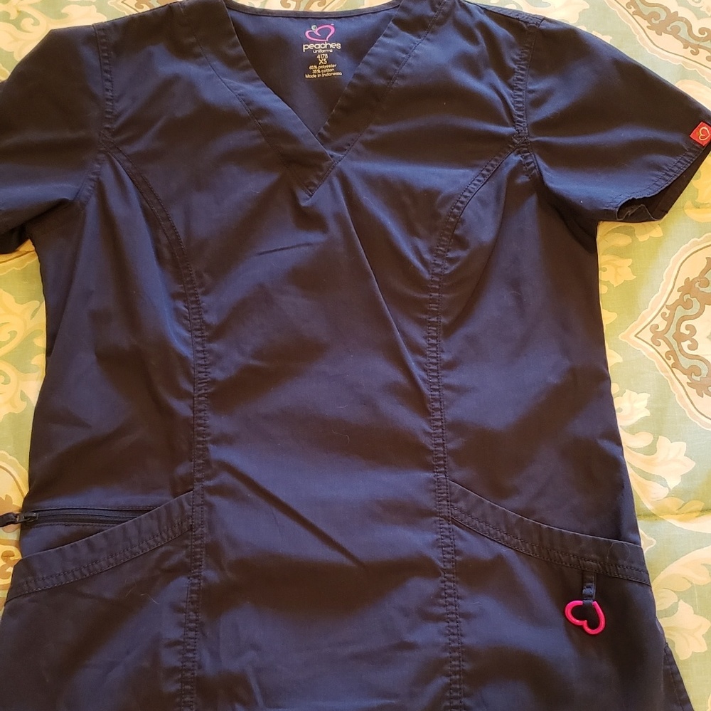 Peaches Navy Scrubs Top and Bottom Set PETITE